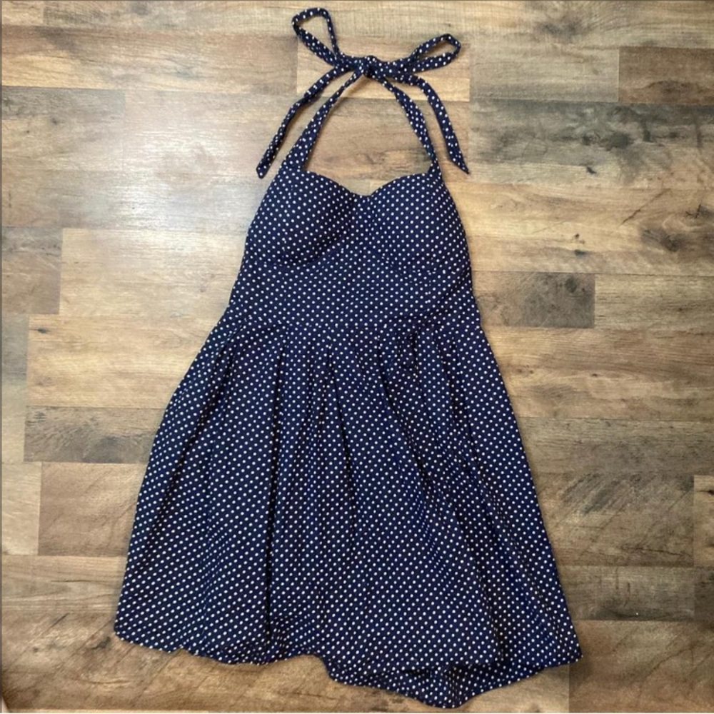 Navy Polka Dot Halter Dress